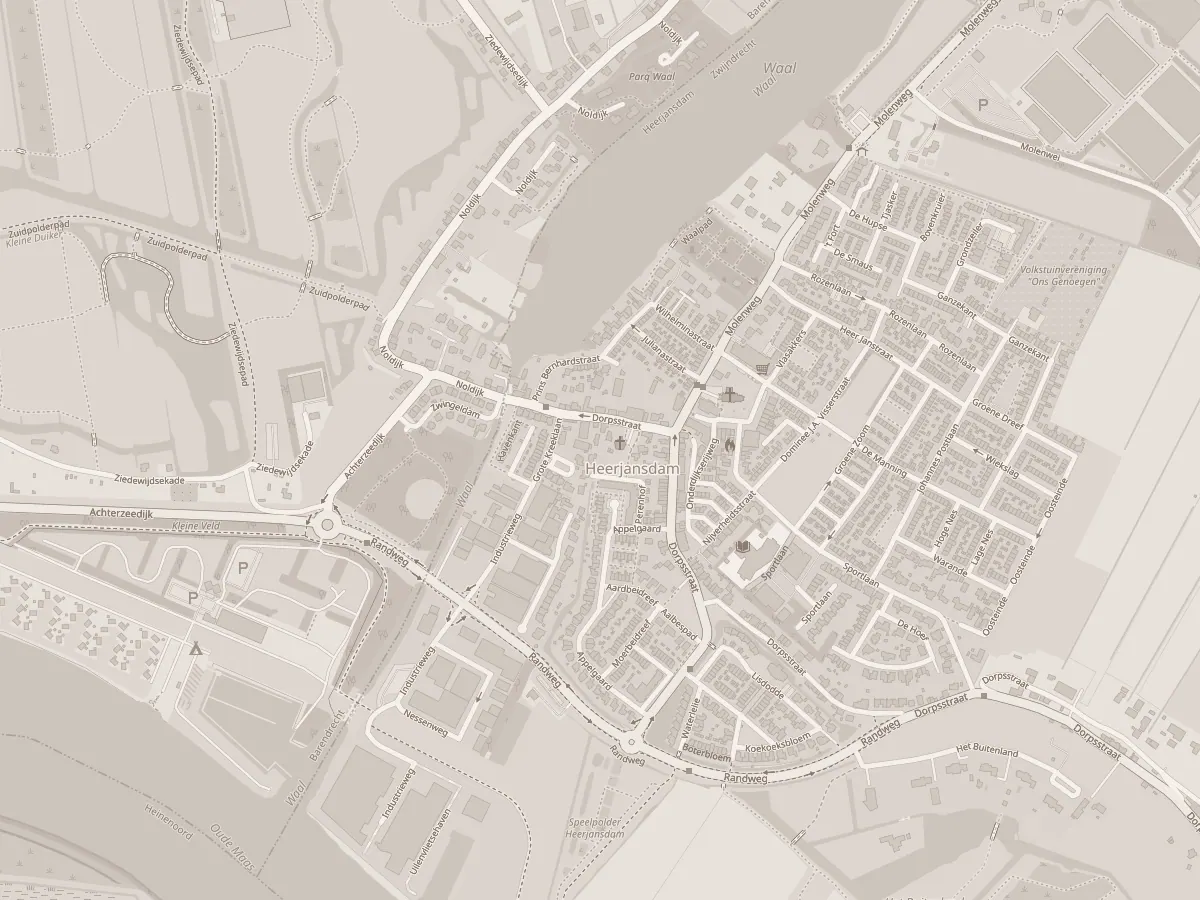 Kaart van Heerjansdam met de locatie van JVD Studio aan de Nijverheidsstraat